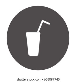 Flat icon. A glass with a straw. Drink.