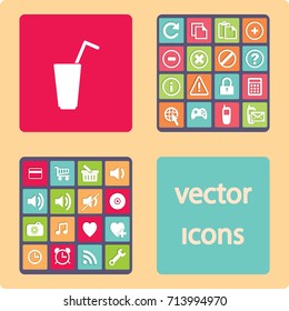 Flat icon. A glass with a straw. Drink.