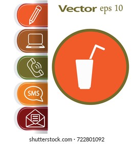 Flat icon. A glass with a straw. Drink.