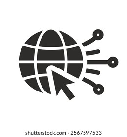 flat icon of globe and arrow, internet, network connection, tap go to website, tech symbol, editable stroke vector icons eps10