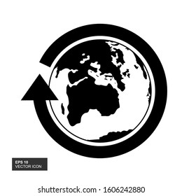 Flat icon globe. Arrow symbol for web design or mobile application. Thin world markings for logo design. Earth logo outline.