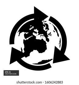 Flat icon globe. Arrow symbol for web design or mobile application. Thin world markings for logo design. Earth logo outline.