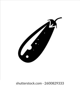 Flat Icon Glossy Purple Eggplant with green stem editable vector illustration