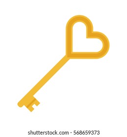 Flat icon gold key isolated on white background. Vector illustration.