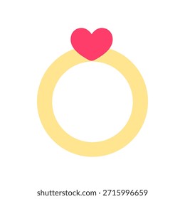 Ícone plano de um anel de ouro coberto com uma joia brilhante em forma de coração. Ótimo para visuais de proposta, romance de namorados, temas de engajamento e ilustrações de compromisso.
