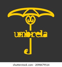 Flat icon, golden umbrella symbol with inscription, vector image