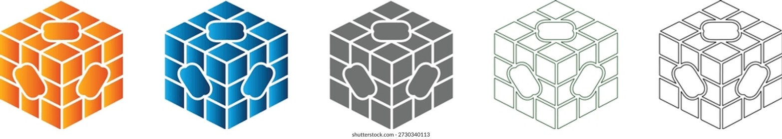 Un icono plano de un remolino de degradado dispuesto en un patrón de cubo geométrico, parte de un conjunto de iconos cohesivos. Vector gráfico, aislado en blanco.