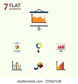 Flat Icon Graph Set Of Easel, Graph, Chart And Other Vector Objects. Also Includes Monitoring, Bar, Board Elements.