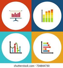 Flat Icon Graph Set Of Statistic, Graph, Chart And Other Vector Objects. Also Includes Easel, Board, Diagram Elements.