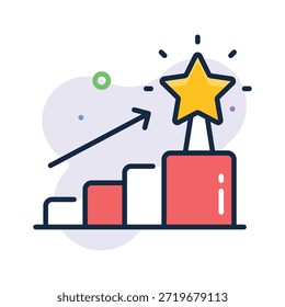 Ícone plano de gráfico com estrela mostrando sucesso e conquista.