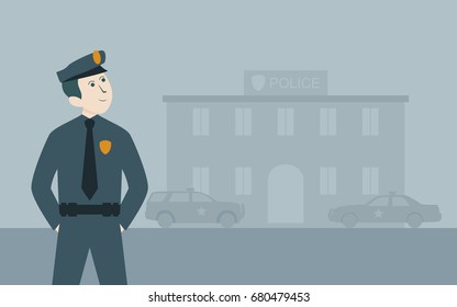 flat icon graphic design of police officer and Department in grey color background