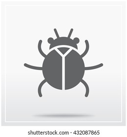 Flat icon of graphical symbol of bug (beetle) as malicious software or coding errors. Vector illustration