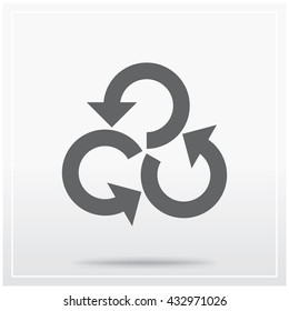 Flat icon of graphical symbol of movement, rotation, cyclic recurrence, etc. Vector illustration