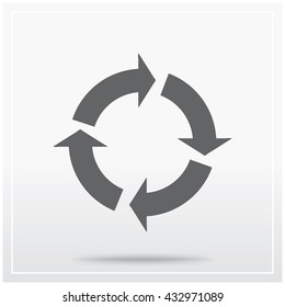 Flat icon of graphical symbol of movement, rotation, cyclic recurrence, etc. Vector illustration