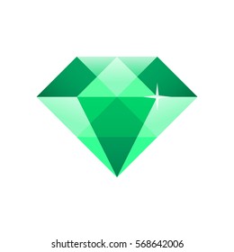 Flat icon green diamond isolated on white background. Vector illustration.