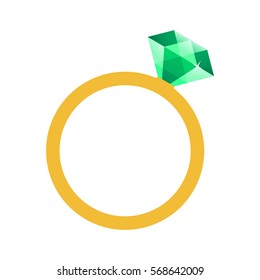 Flat icon green diamond ring isolated on white background. Vector illustration.