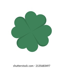 Flat icon green four leaf clover isolated on white background. Vector illustration.
