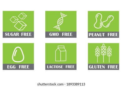 Flat icon with green gluten free gmo. Icon for lifestyle design. Stock image. EPS 10.