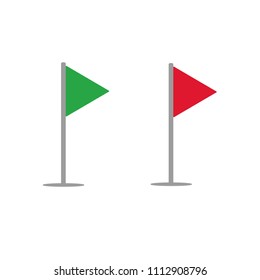 Flat icon green and red flags isolated on white background. Vector illustraton.