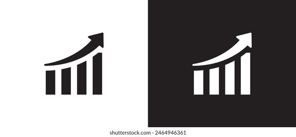 Flat icon of Growth graph vector. Business chart. Financial rise up. Increase profit. Economic graphic growth arrow rising. Chart i icon in black and white background. 