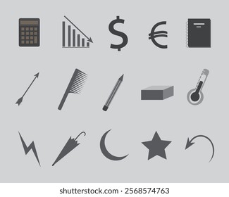 Flat icon grup dolar, stare,calcalulator note book , moon ,pancil etc vactor