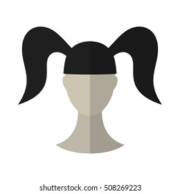 Flat icon hairstyle. Brunette. Hair wig. Vector