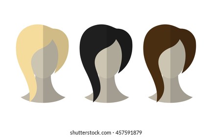 Flat icon hairstyles. Blonde, brunette. Different color hair wigs.