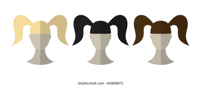 Flat icon hairstyles. Blonde, brunette. Different color hair wigs.