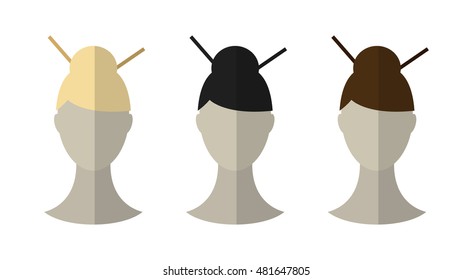 Flat icon hairstyles. Blonde, brunette. Different color hair wigs.