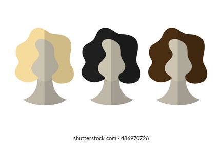 Flat icon hairstyles. Blonde, brunette. Different color hair wigs.