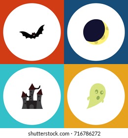 Flat Icon Halloween Set Of Fortress, Crescent, Superstition And Other Vector Objects. Also Includes Superstition, Moon, Midnight Elements.