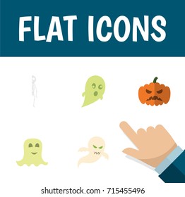Flat Icon Halloween Set Of Skeleton, Phantom, Ghost And Other Vector Objects. Also Includes Skeleton, Halloween, Specter Elements.
