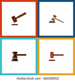 Flat Icon Hammer Set Of Court, Justice, Government Building And Other Vector Objects. Also Includes Justice, Defense, Courthouse Elements.