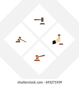 Flat Icon Hammer Set Of Court, Law, Legal And Other Vector Objects. Also Includes Hammer, Crime, Law Elements.