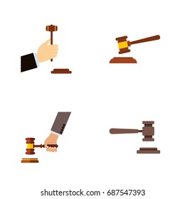 Flat Icon Hammer Set Of Hammer, Crime, Legal And Other Vector Objects. Also Includes Court, Crime, Hammer Elements.