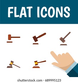 Flat Icon Hammer Set Of Hammer, Defense, Tribunal And Other Vector Objects. Also Includes Crime, Tribunal, Hammer Elements.