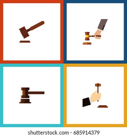 Flat Icon Hammer Set Of Justice, Crime, Government Building And Other Vector Objects. Also Includes Courthouse, Hammer, Law Elements.