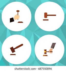 Flat Icon Hammer Set Of Justice, Law, Crime And Other Vector Objects. Also Includes Crime, Hammer, Defense Elements.