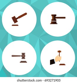 Flat Icon Hammer Set Of Law, Government Building, Justice And Other Vector Objects. Also Includes Courthouse, Tribunal, Law Elements.