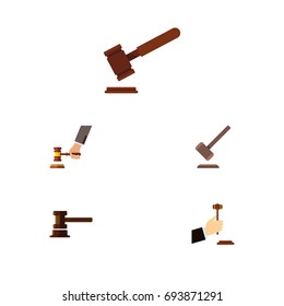 Flat Icon Hammer Set Of Law, Justice, Crime And Other Vector Objects. Also Includes Law, Justice, Court Elements.