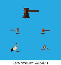 Flat Icon Hammer Set Of Legal, Defense, Government Building And Other Vector Objects. Also Includes Court, Hammer, Courthouse Elements.