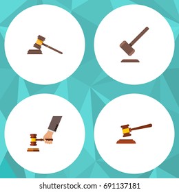 Flat Icon Hammer Set Of Hammer, Tribunal, Crime And Other Vector Objects. Also Includes Court, Tribunal, Justice Elements.