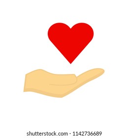 Flat icon hand with heart isolated on white background. Vector illustration.
