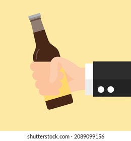 Flat icon of Hand holding Beer bottle. Vector