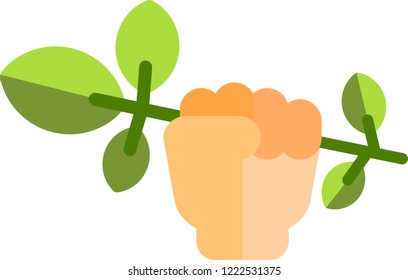 Flat Icon Hand Holding Leaves, Zero Waste, Ecology, Recycle
