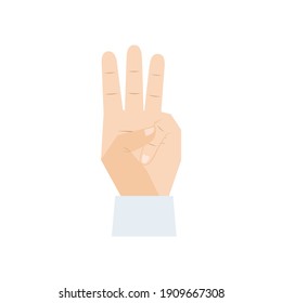 Flat icon of hand showing three fingers vector illustration