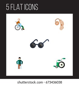 Flat Icon Handicapped Set Of Spectacles, Equipment, Audiology And Other Vector Objects. Also Includes Disabled, Spectacles, Handicapped Elements.