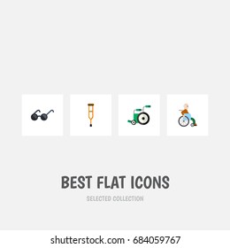 Flat Icon Handicapped Set Of Stand, Handicapped Man, Equipment Vector Objects. Also Includes Eyeglasses, Wheelchair, Handicapped Elements.