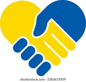 Flat icon of handshake in the colors of the Ukrainian flag