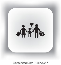 Flat icon. A happy family is shopping.